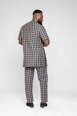 African Men Linen Suite, Short sleeves Top and Bottom. Made in Ghana - image2